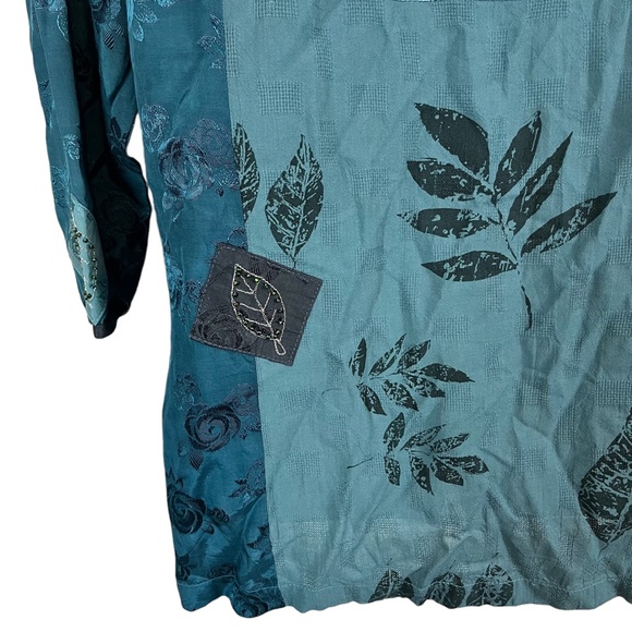 FAITH CELIA FORRESTER Teal Blue Embroidered Lagenlook Art to Wear Top Shirt sz M - Picture 15 of 16